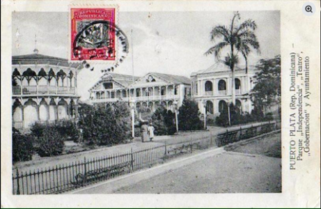 c. 1908 PUERTO PLATA postcard showing the panoramic view of Parque Central Independencia (Independence Central Park).